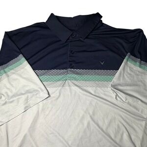 Callaway Mens Opti-Dri Golf Polo Shirt XXL Navy Blue White Green Chevron Pattern